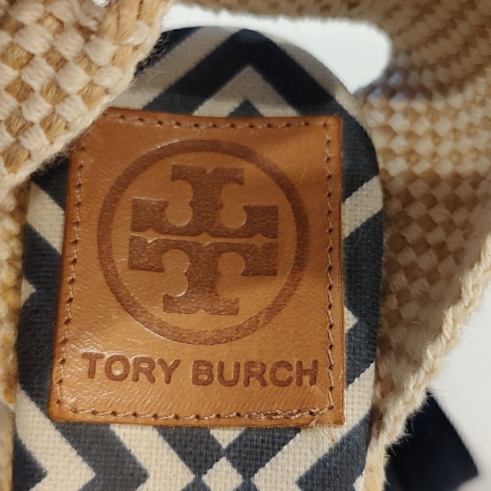 Tory Burch Geo Print Platform Wedge Espadrilles Navy White Boho Sandals - Picture 5 of 11